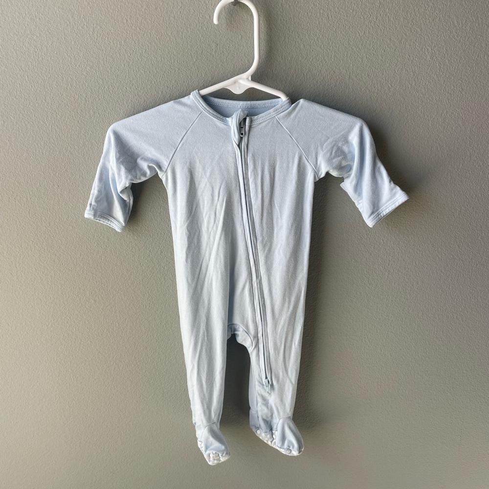 Sweet Bamboo Light Blue Bamboo Zippy Sleeper with Foldover Mitten Cuffs